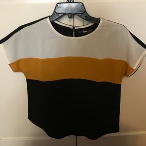 Gold, white and black striped blouse.